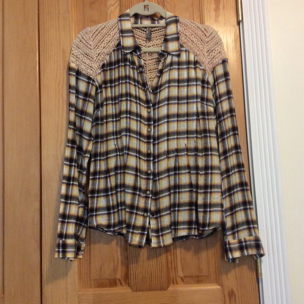 Free People plaid & crochet top